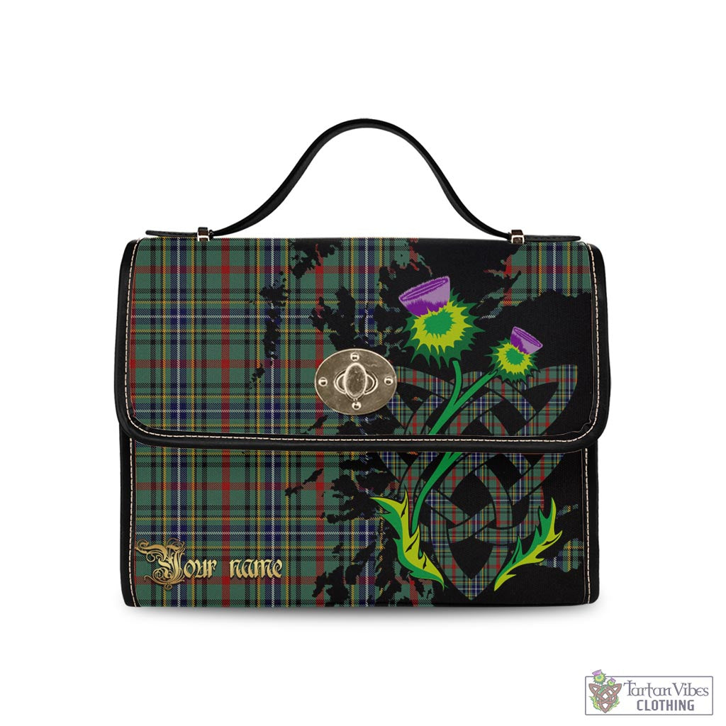 Tartan Vibes Clothing Bisset Tartan Waterproof Canvas Bag with Scotland Map and Thistle Celtic Accents