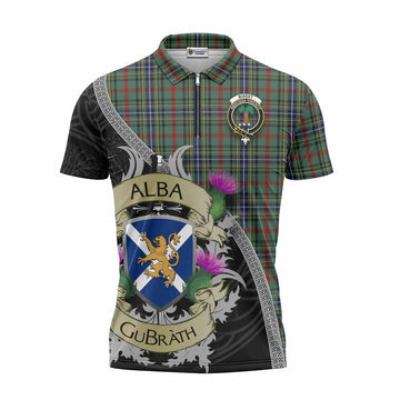 Bisset Tartan Family Crest Zipper Polo Shirt Lion Rampant Royal Thistle Shield Celtic Inspired Unisex - Tartan Vibes Clothing