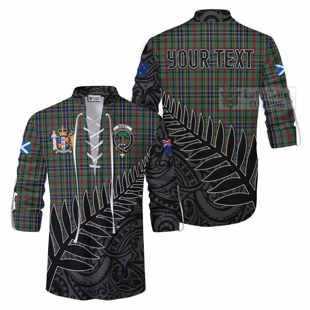 Tartan Vibes Clothing Bisset Crest Tartan Ghillie Kilt Shirt with New Zealand Silver Fern Half Style