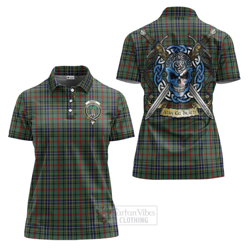 Tartan Vibes Clothing Bisset Tartan Women's Polo Shirt with Family Crest Celtic Skull Style