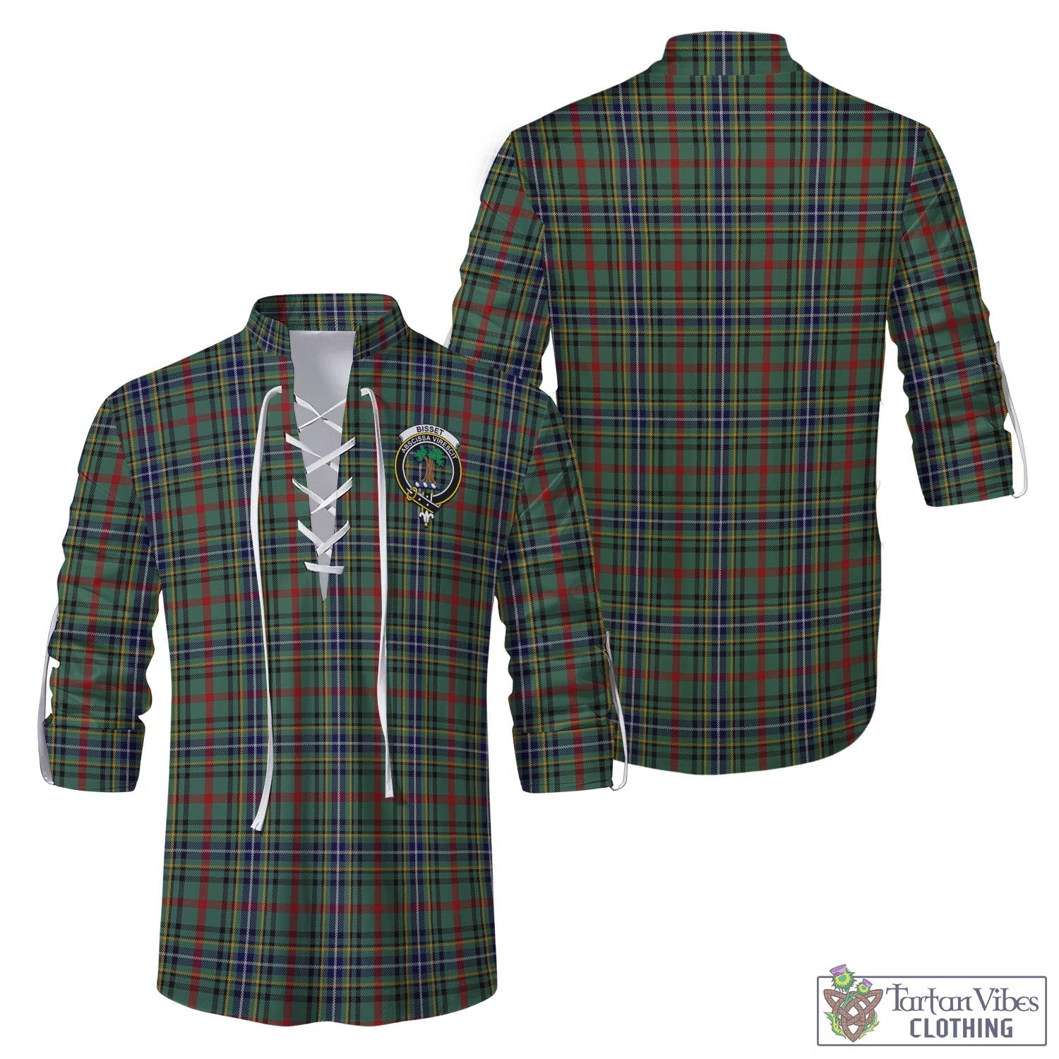 Tartan Vibes Clothing Bisset Tartan Men's Scottish Traditional Jacobite Ghillie Kilt Shirt with Family Crest