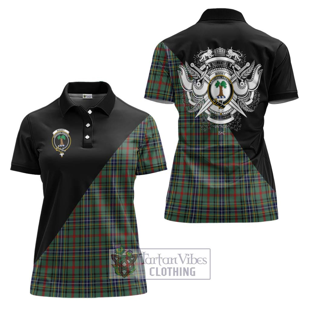 Bisset Tartan Women's Polo Shirt with Family Crest and Military Logo Style Women - Tartanvibesclothing Shop