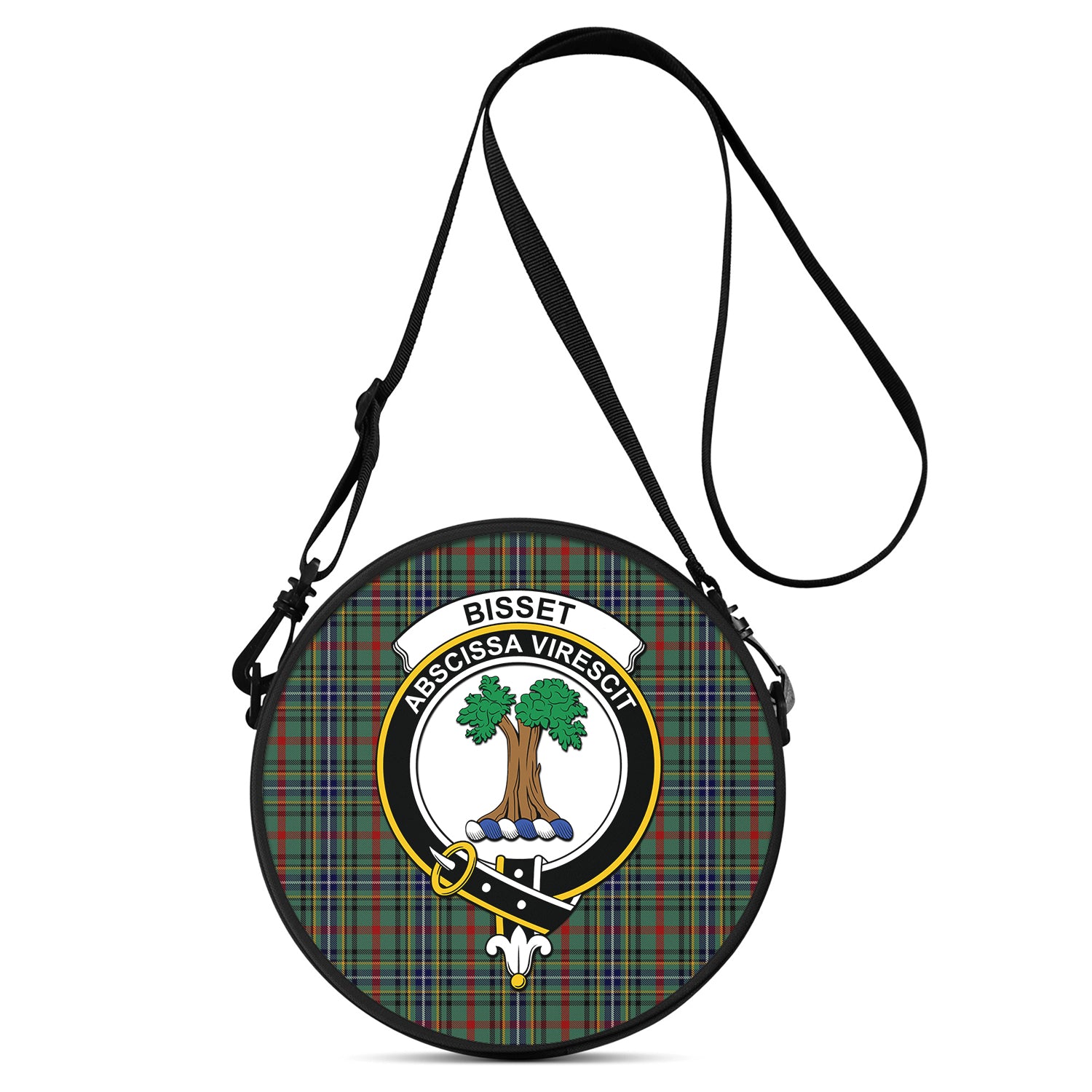 Bisset Tartan Round Satchel Bags with Family Crest One Size 9*9*2.7 inch - Tartanvibesclothing