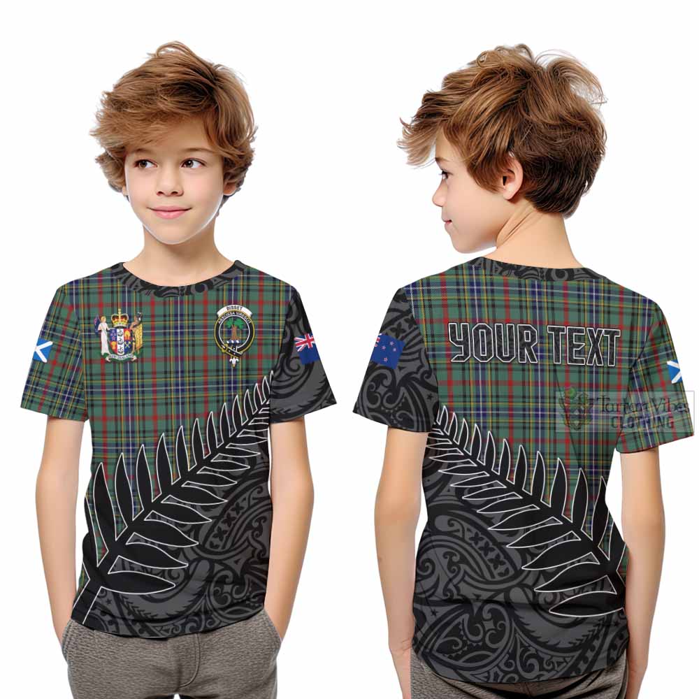 Tartan Vibes Clothing Bisset Crest Tartan Kid T-Shirt with New Zealand Silver Fern Half Style