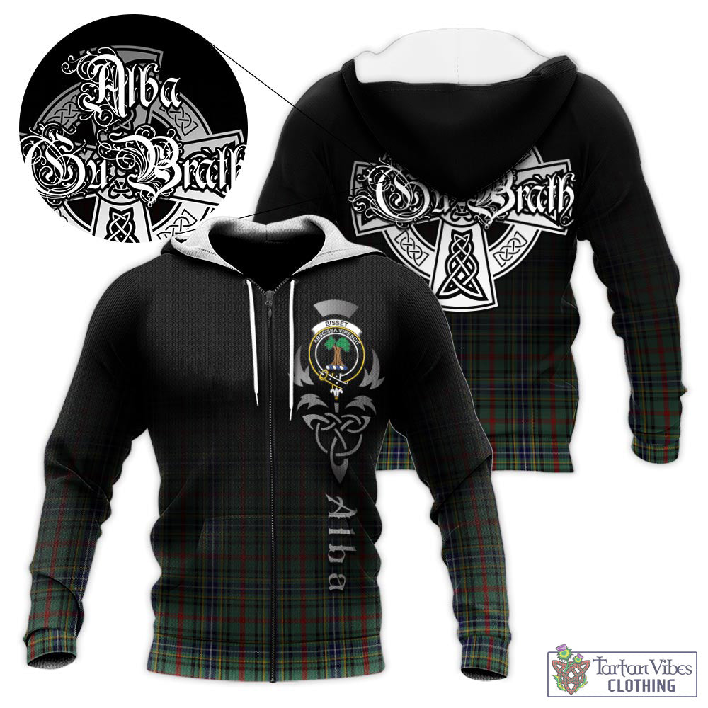 Bisset Tartan Knitted Hoodie Featuring Alba Gu Brath Family Crest Celtic Inspired Unisex - Tartan Vibes Clothing