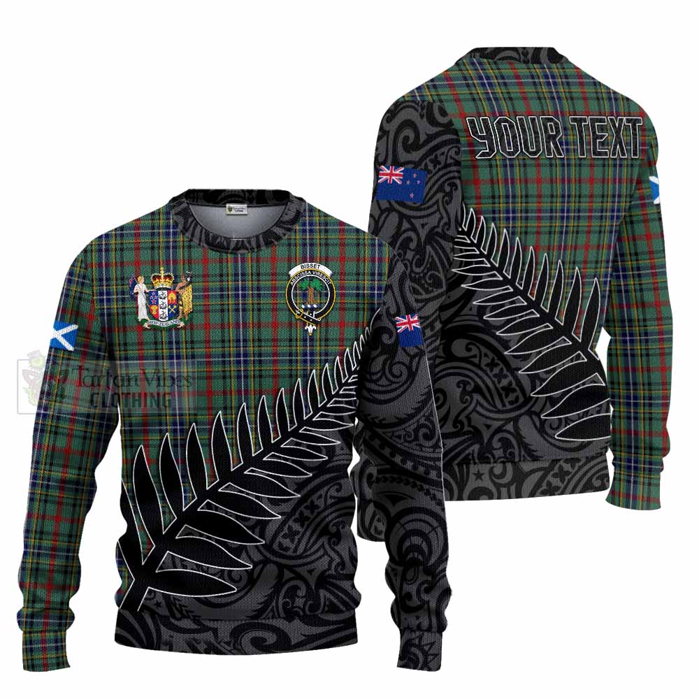 Tartan Vibes Clothing Bisset Crest Tartan Knitted Sweater with New Zealand Silver Fern Half Style