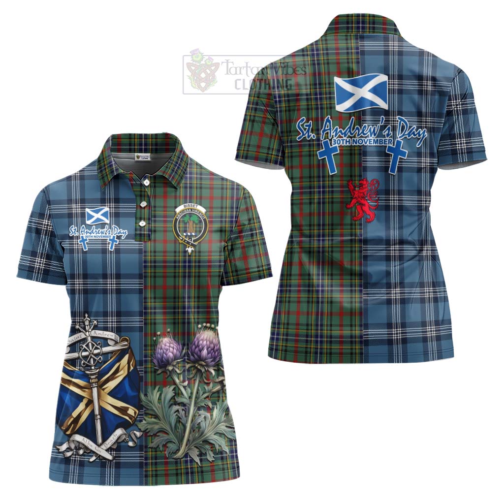 Tartan Vibes Clothing Bisset Tartan Women's Polo Shirt Happy St. Andrew's Day Half Tartan Style