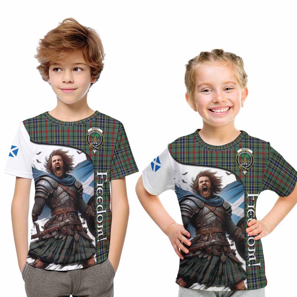 Tartan Vibes Clothing Bisset Crest Tartan Kid T-Shirt Inspired by the Freedom of Scottish Warrior