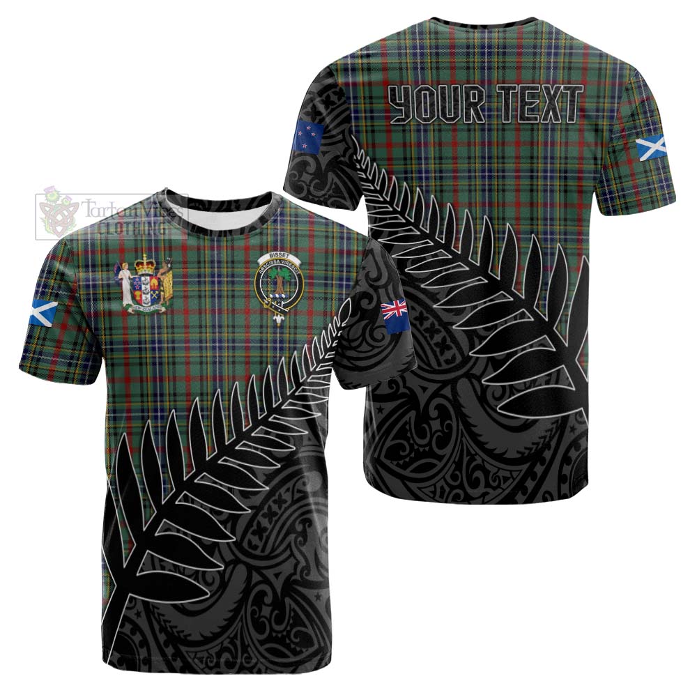 Tartan Vibes Clothing Bisset Crest Tartan Cotton T-shirt with New Zealand Silver Fern Half Style