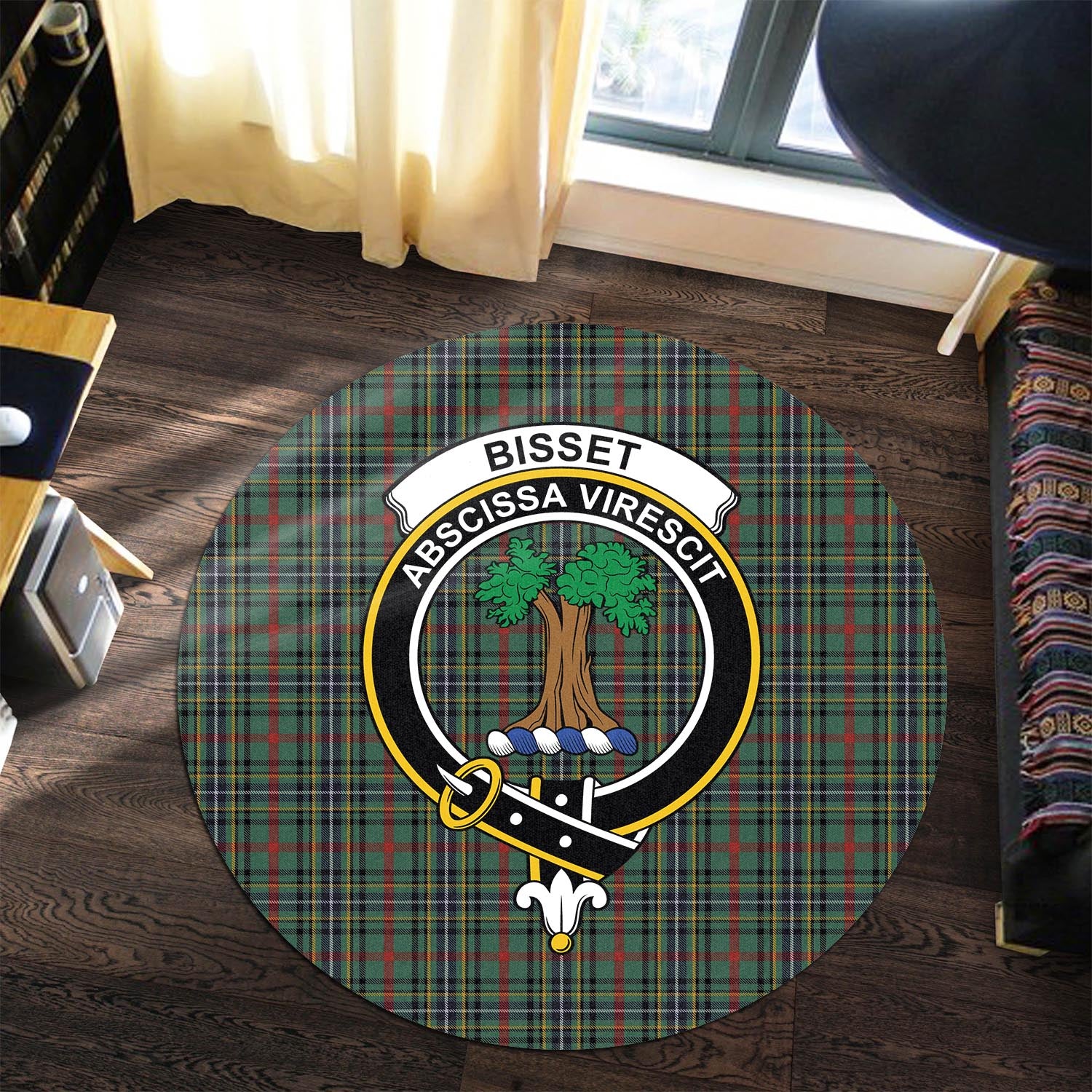 Bisset Tartan Round Rug with Family Crest - Tartanvibesclothing