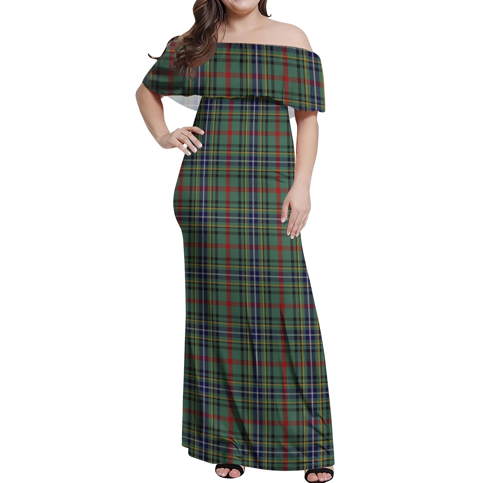 Bisset Tartan Off Shoulder Long Dress Women's Dress - Tartanvibesclothing