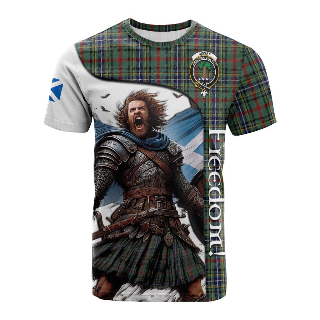 Tartan Vibes Clothing Bisset Crest Tartan Cotton T-shirt Inspired by the Freedom of Scottish Warrior