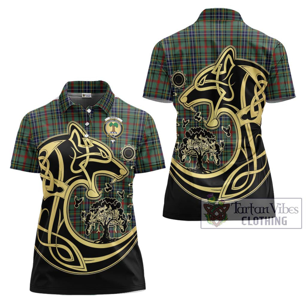 Bisset Tartan Women's Polo Shirt with Family Crest Celtic Wolf Style Women - Tartanvibesclothing Shop