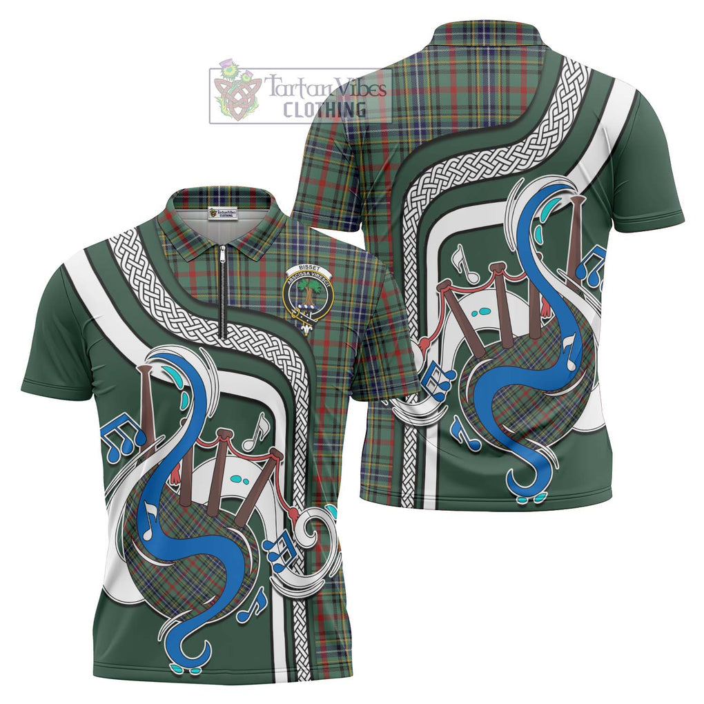 Bisset Tartan Zipper Polo Shirt with Epic Bagpipe Style Unisex - Tartanvibesclothing Shop