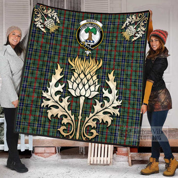 Bisset Tartan Quilt with Family Crest and Golden Thistle Style Super King Quilt 91" x 110" - Tartan Vibes Clothing