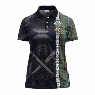 Bisset Tartan Women's Polo Shirt with Family Crest Cross Sword Thistle Celtic Vibes Women - Tartan Vibes Clothing