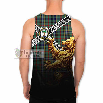 Bisset Crest Tartan Men's Tank Top with Golden Lion Emblem Celtic Style - Tartan Vibes Clothing