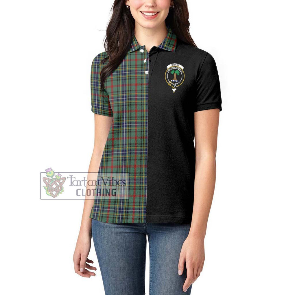 Bisset Tartan Women's Polo Shirt with Family Crest and Half Of Me Style - Tartanvibesclothing Shop