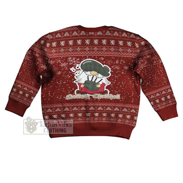 Bisset Clan Christmas Kid Ugly Sweater with Gnome Playing Bagpipes