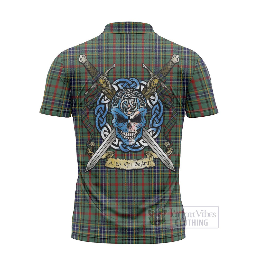 Tartan Vibes Clothing Bisset Tartan Zipper Polo Shirt with Family Crest Celtic Skull Style