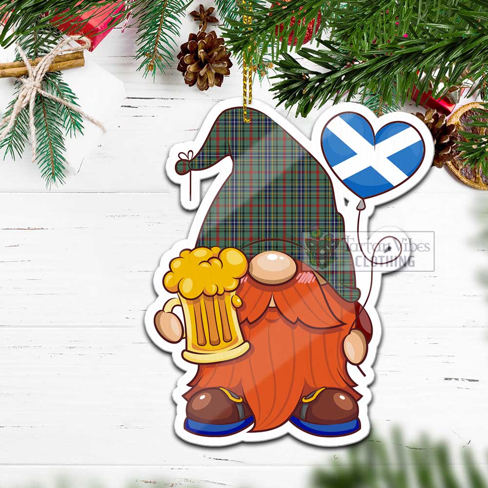 Tartan Vibes Clothing Bisset Tartan Gnome Holding Beer Glass Christmas Ornament with Personalized National Flag