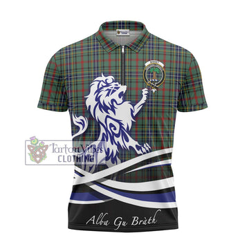 Bisset Tartan Zipper Polo Shirt with Alba Gu Brath Regal Lion Emblem