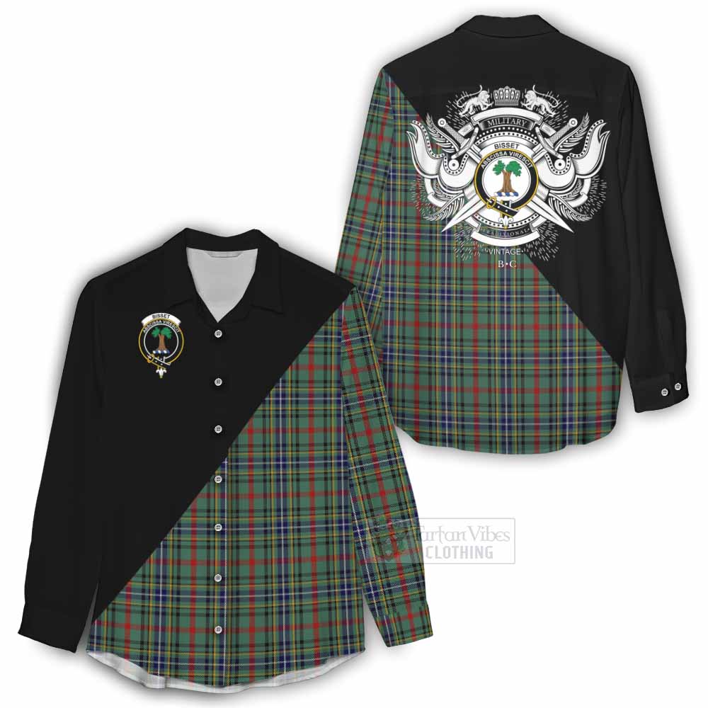 Tartan Vibes Clothing Bisset Tartan Women's Casual Shirt with Family Crest and Military Logo Style