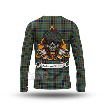 Bisset Tartan Long Sleeve T-Shirt with Family Crest and Bearded Skull Holding Bottles of Whiskey - Tartan Vibes Clothing
