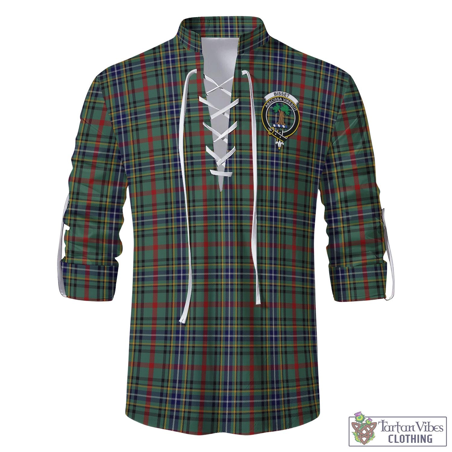 Tartan Vibes Clothing Bisset Tartan Men's Scottish Traditional Jacobite Ghillie Kilt Shirt with Family Crest