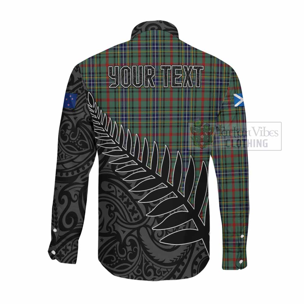 Tartan Vibes Clothing Bisset Crest Tartan Long Sleeve Button Shirt with New Zealand Silver Fern Half Style