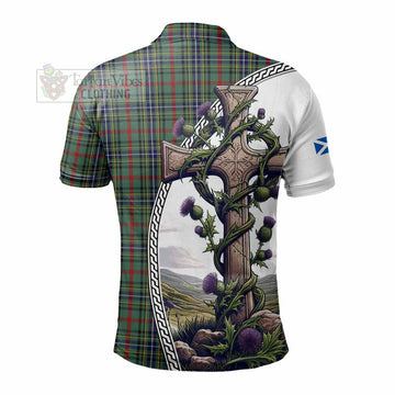 Bisset Tartan Polo Shirt with Family Crest and St. Andrew's Cross Accented by Thistle Vines - Tartan Vibes Clothing