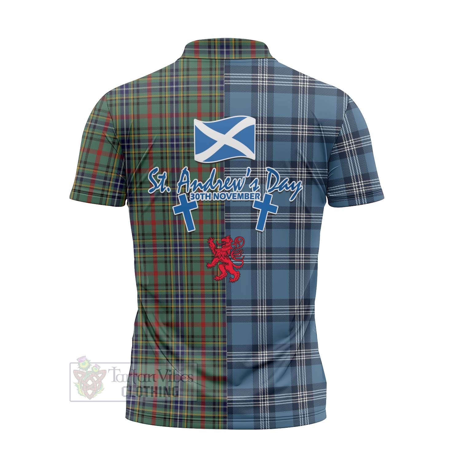 Tartan Vibes Clothing Bisset Tartan Zipper Polo Shirt Happy St. Andrew's Day Half Tartan Style