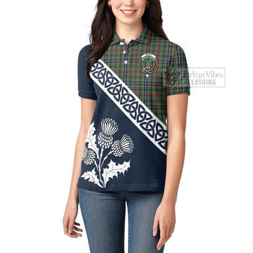 Bisset Tartan Women's Polo Shirt Featuring Thistle and Scotland Map