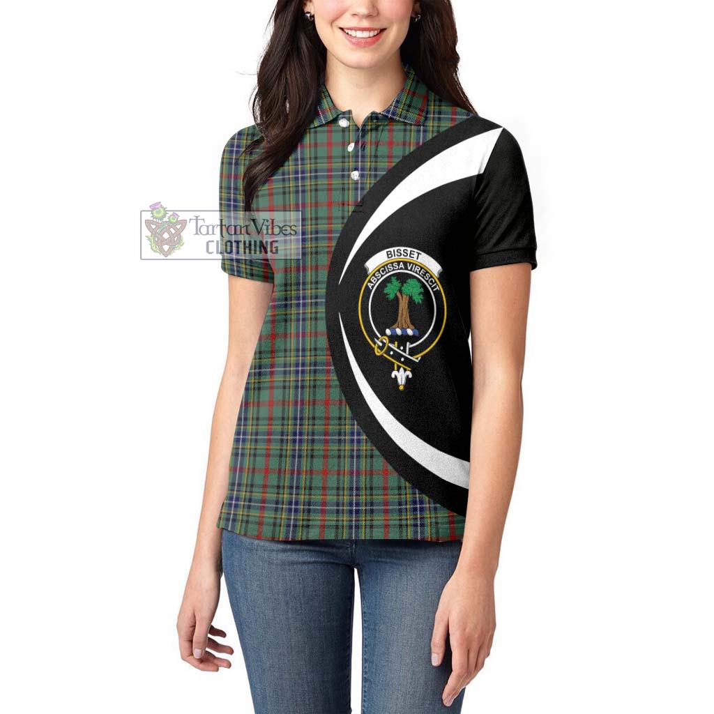 Bisset Tartan Women's Polo Shirt with Family Crest Circle Style - Tartan Vibes Clothing