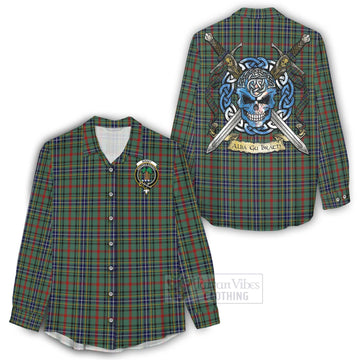 Bisset Tartan Women's Casual Shirt with Family Crest Celtic Skull Style