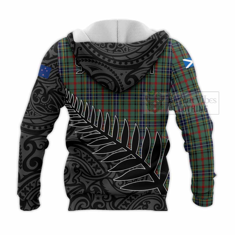 Tartan Vibes Clothing Bisset Crest Tartan Knitted Hoodie with New Zealand Silver Fern Half Style