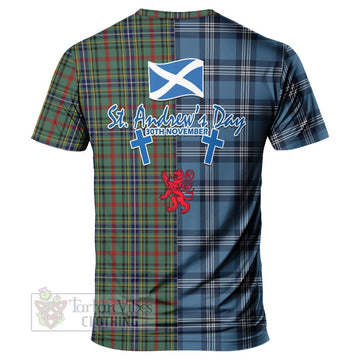 Bisset Tartan T-Shirt Happy St. Andrew's Day Half Tartan Style - Tartan Vibes Clothing