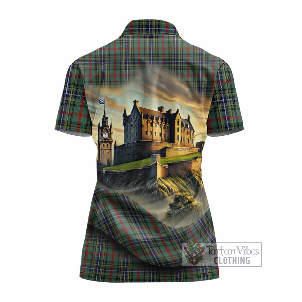 Bisset Tartan Family Crest Women's Polo Shirt with Scottish Ancient Castle Style - Tartan Vibes Clothing