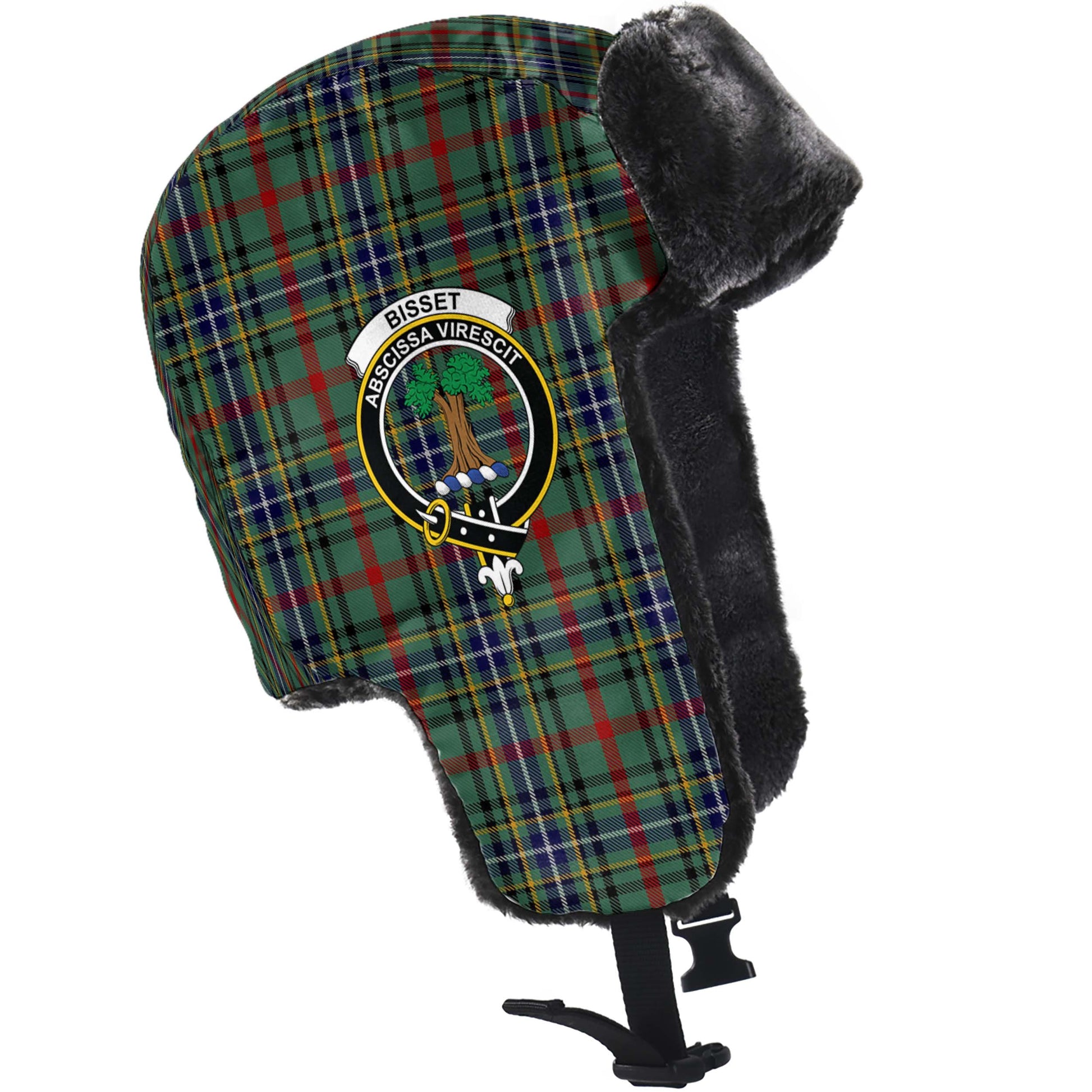 Bisset Tartan Winter Trapper Hat with Family Crest - Tartanvibesclothing