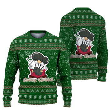 Bisset Clan Christmas Family Ugly Sweater with Funny Gnome Playing Bagpipes