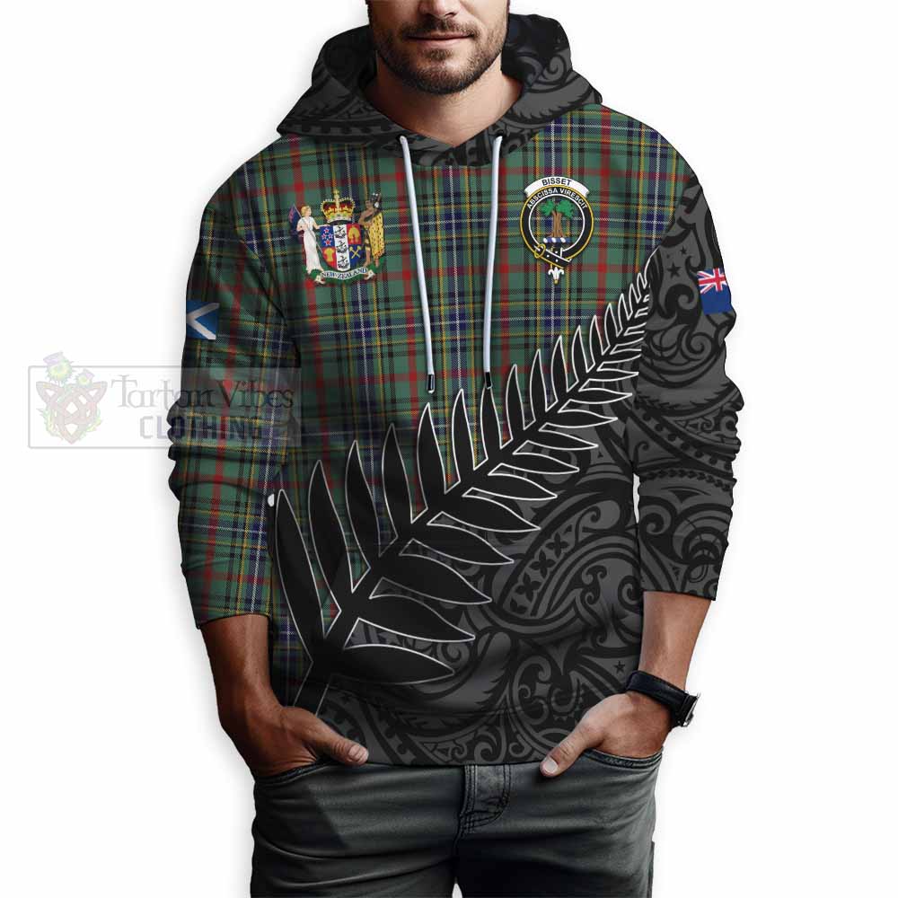 Tartan Vibes Clothing Bisset Crest Tartan Hoodie with New Zealand Silver Fern Half Style