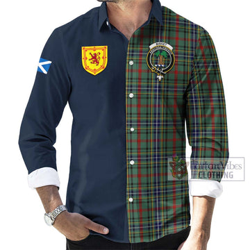 Bisset Tartan Long Sleeve Button Shirt Alba with Scottish Lion Royal Arm Half Style Men's Shirt - Tartan Vibes Clothing