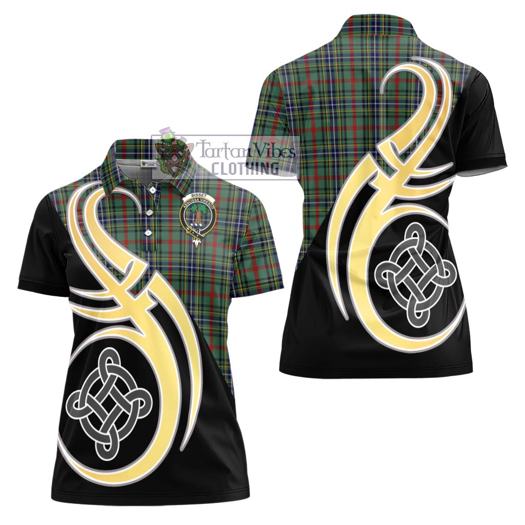 Bisset Tartan Women's Polo Shirt with Family Crest and Celtic Symbol Style - Tartan Vibes Clothing