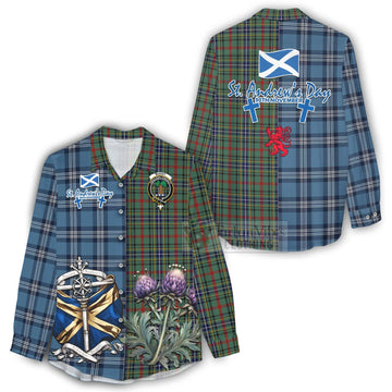 Bisset Tartan Women's Casual Shirt Happy St. Andrew's Day Half Tartan Style