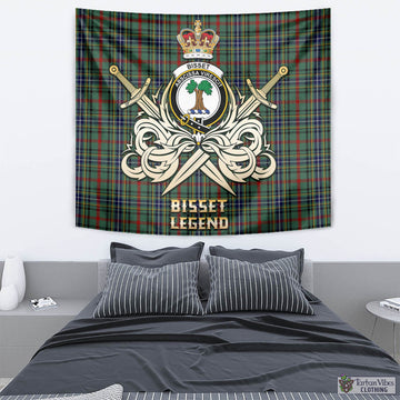 Bisset Tartan Tapestry with Clan Crest and the Golden Sword of Courageous Legacy