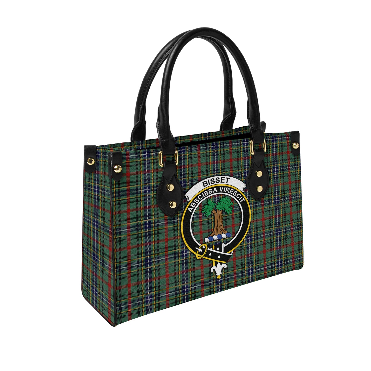 Bisset Tartan Leather Bag with Family Crest - Tartanvibesclothing