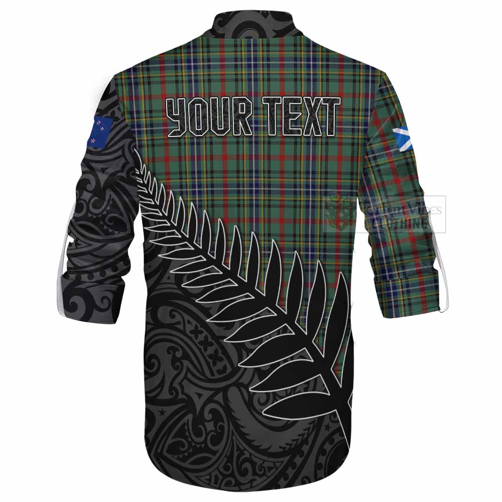 Tartan Vibes Clothing Bisset Crest Tartan Ghillie Kilt Shirt with New Zealand Silver Fern Half Style