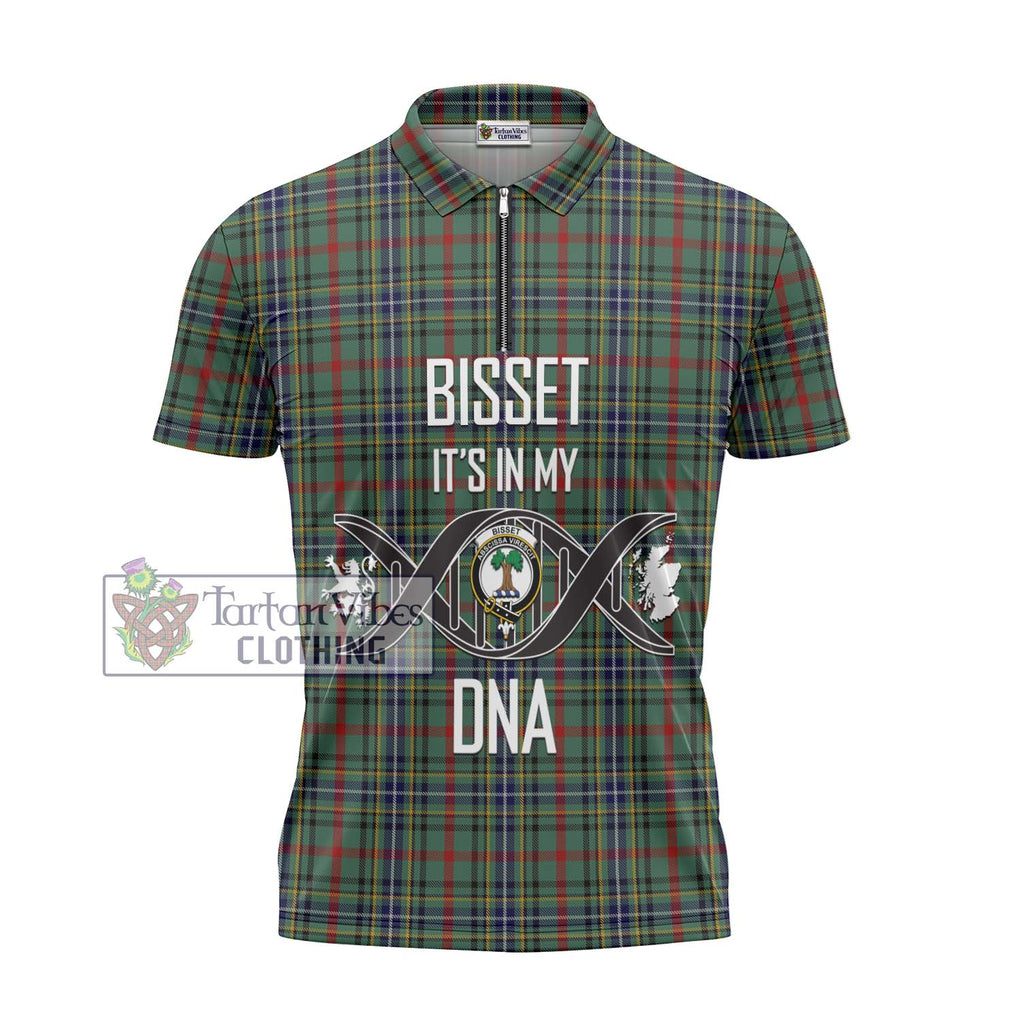 Bisset Tartan Zipper Polo Shirt with Family Crest DNA In Me Style - Tartanvibesclothing Shop