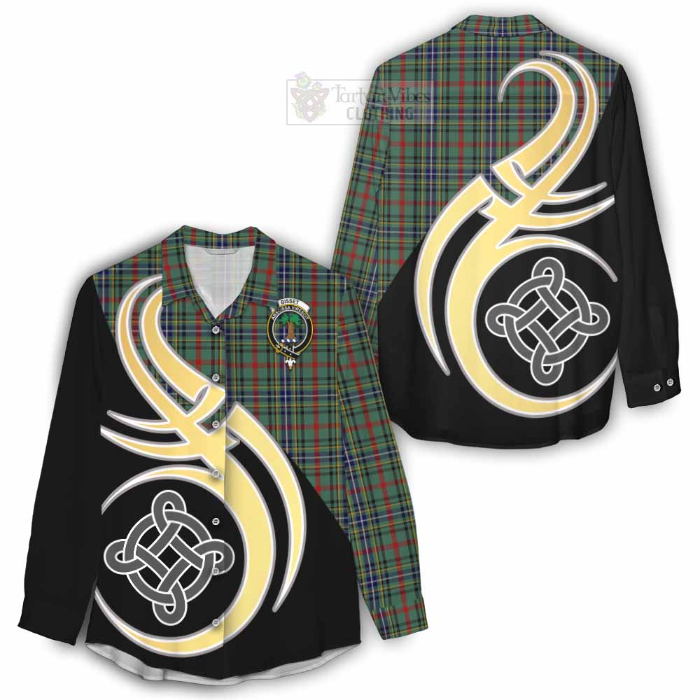 Tartan Vibes Clothing Bisset Tartan Women's Casual Shirt with Family Crest and Celtic Symbol Style