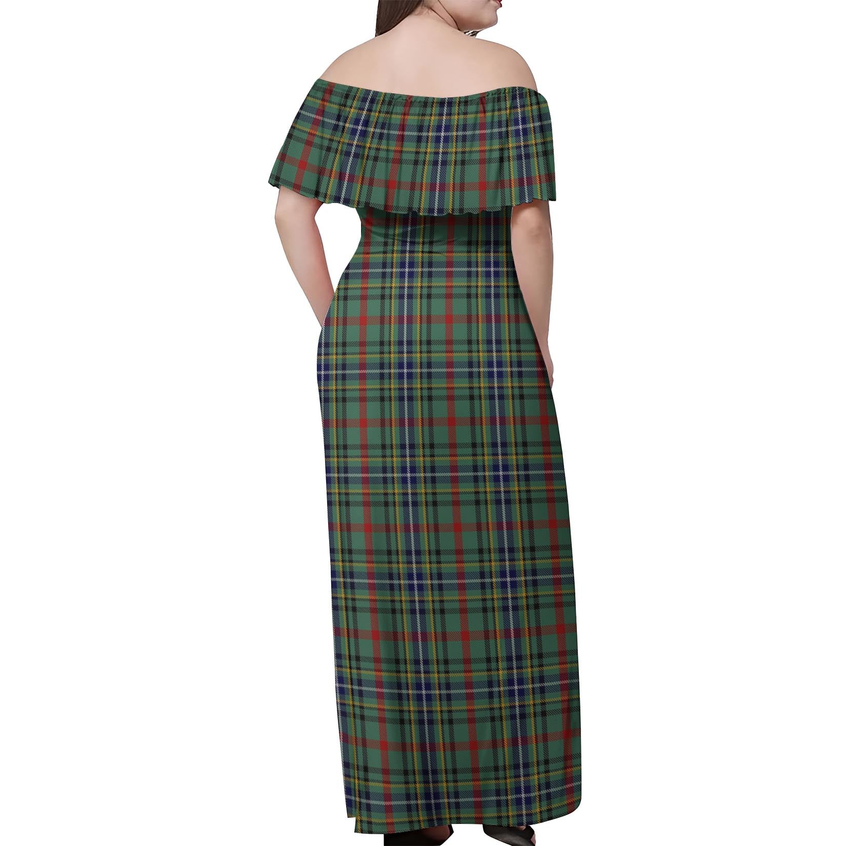 Bisset Tartan Off Shoulder Long Dress - Tartanvibesclothing